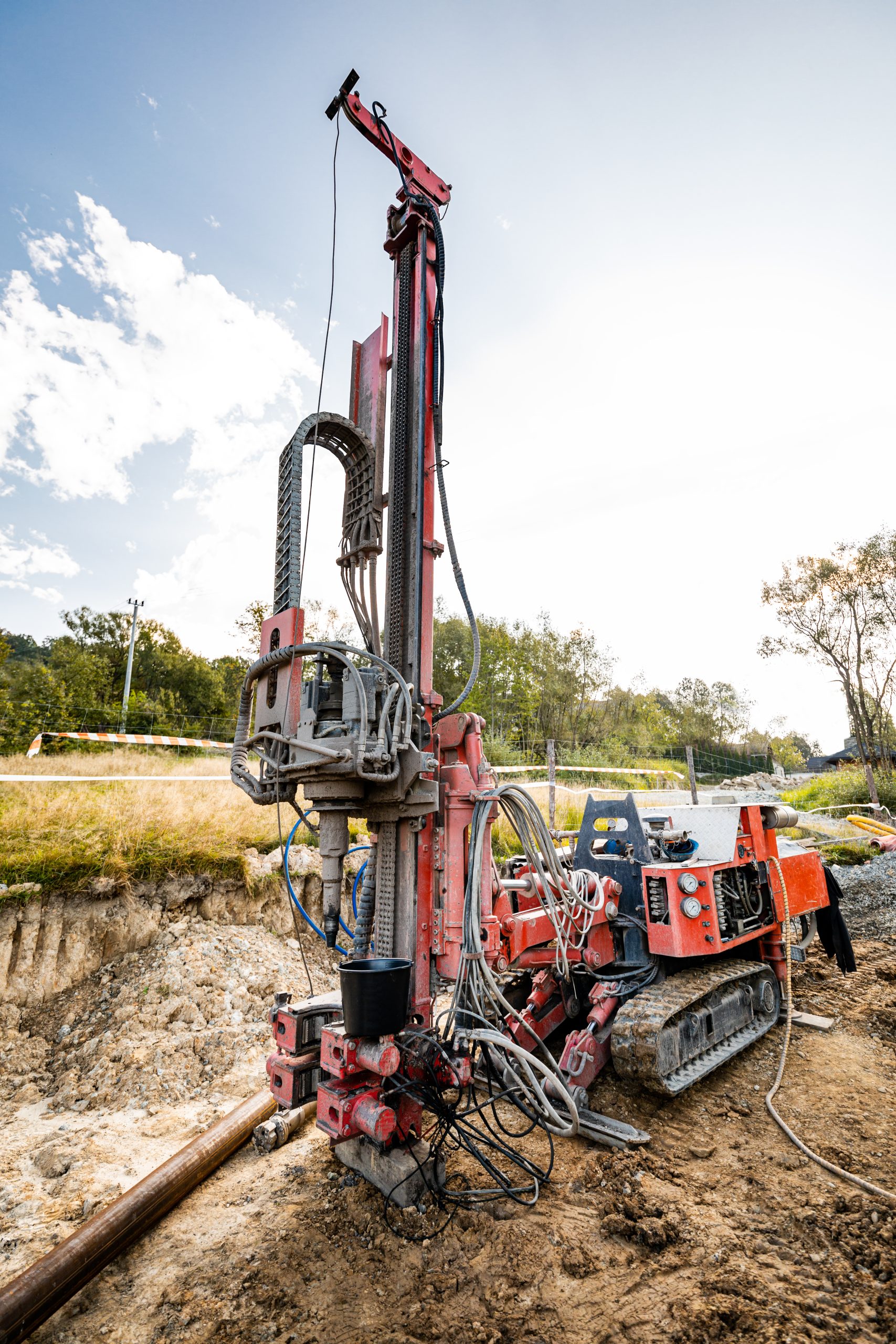 drilling wells in the ground using a professional drill and machine